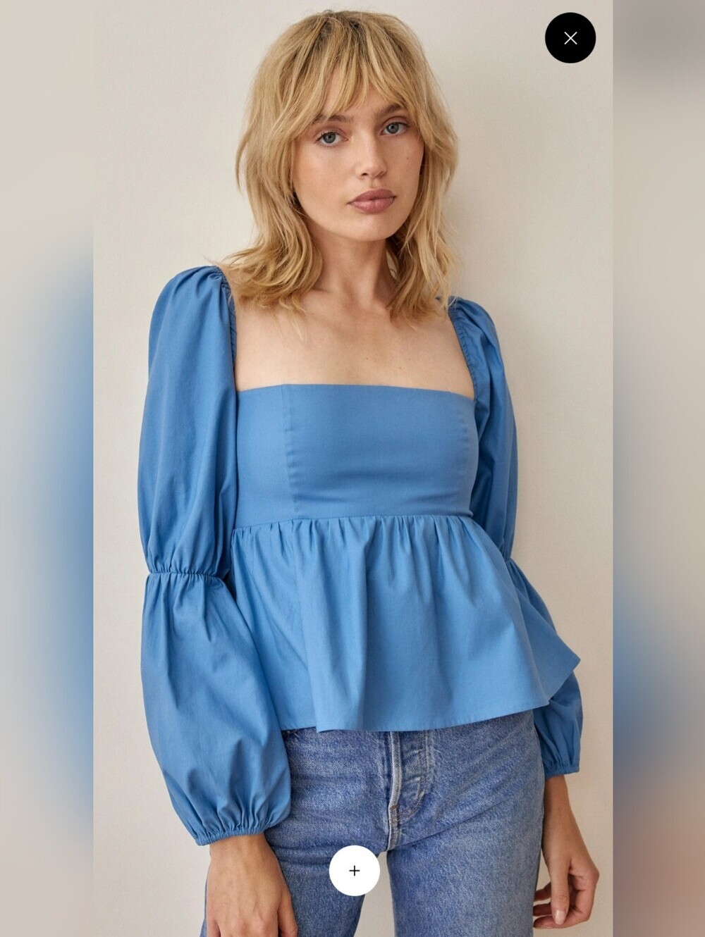 Reformation Jaxley In Azurer Blue Square Bodice Peplum Top
